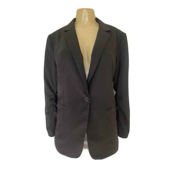 Alberto Makali Jacket Blazer One Button Ruched Sleeve Back Zipper Lined L - Picture 1 of 7